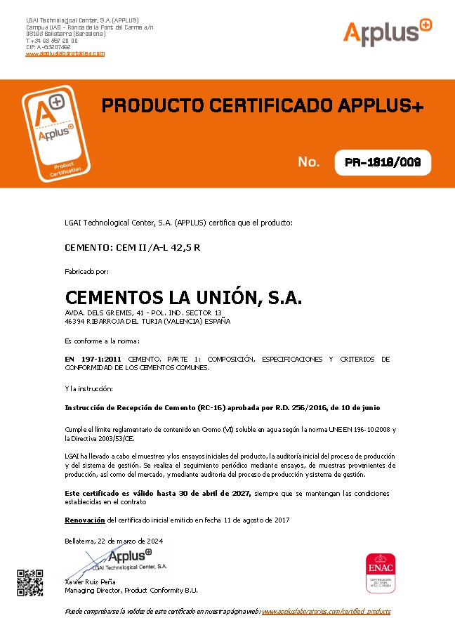 Certificaciones CEMENTOS LA UNION